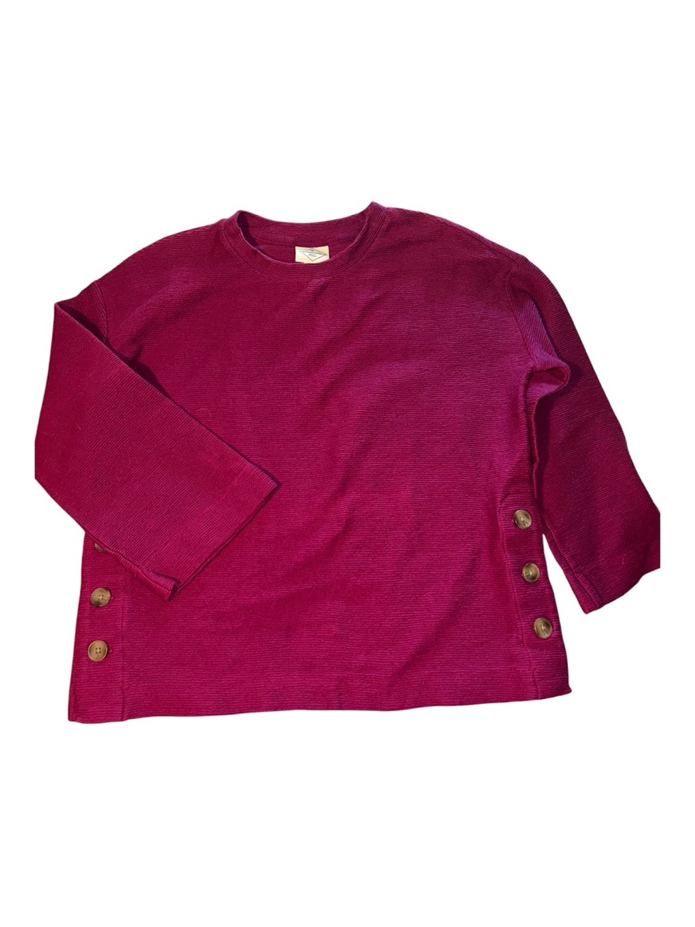 St John's Bay Button Side Cotton Tunic Women Sweatshirt Royal Magenta